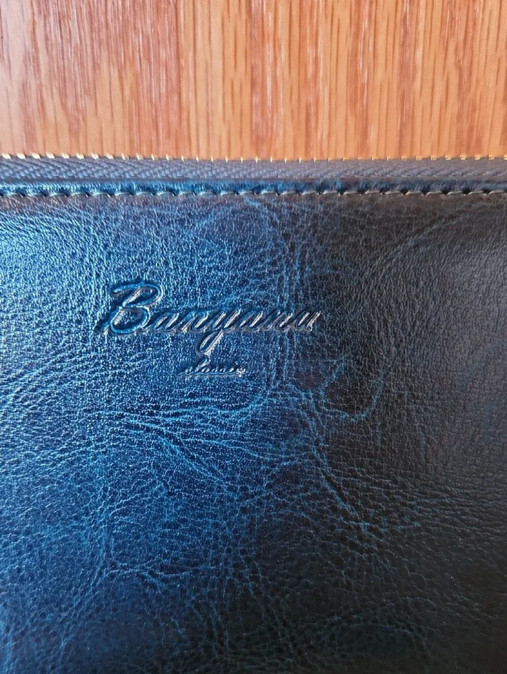 Blue Zip-Around Wristlet Wallet with Detachable Strap